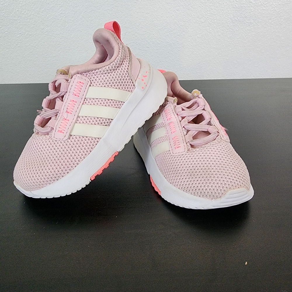 Adidas Kids Pink Athletic Sneakers with White Stripes size 5K